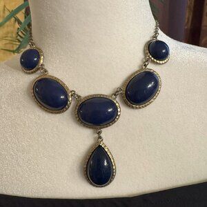 Set of Adjustable Y Necklace with Blue Accents and Stud Earrings